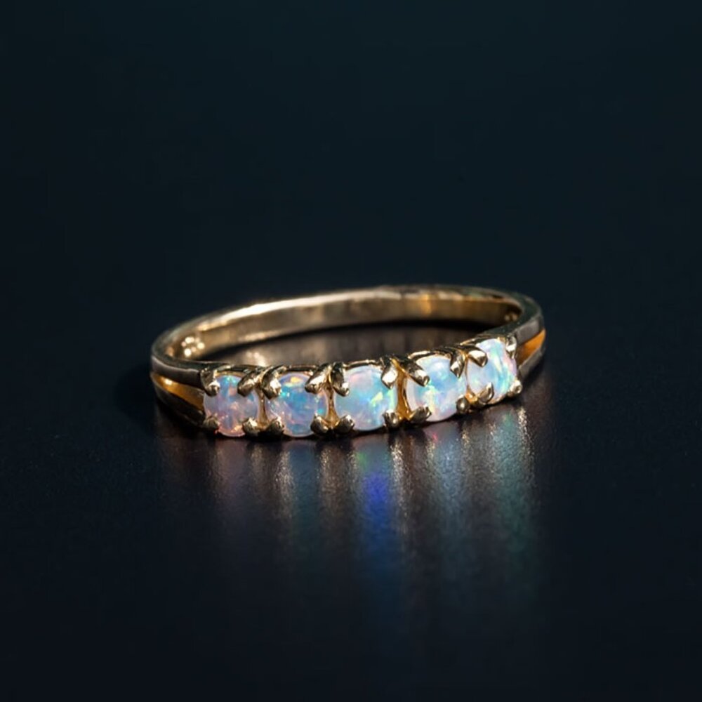 Eternity Australian Solid Opal Wedding Band 14K Yellow Gold
